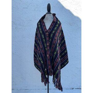 Z&L Womens Tassels Fringe Throw Poncho Shawl Scarf Large Blue Striped